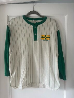 Gloucester Green & White Pinstripe Henley Baseball Top